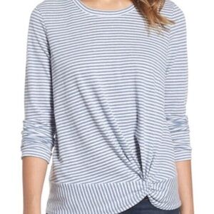 NWT! Caslon Blue and White Striped Knot Front Top
